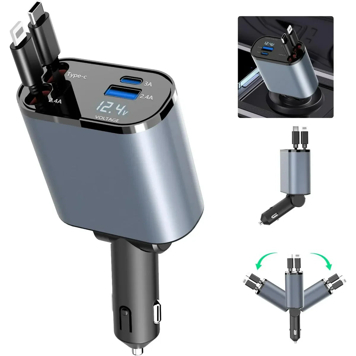Compro™ 4-In-1 Retractable Car Charger